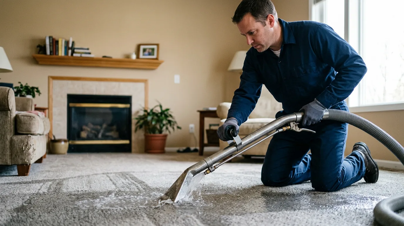 Water damage restoration technician working near Lansing, KS